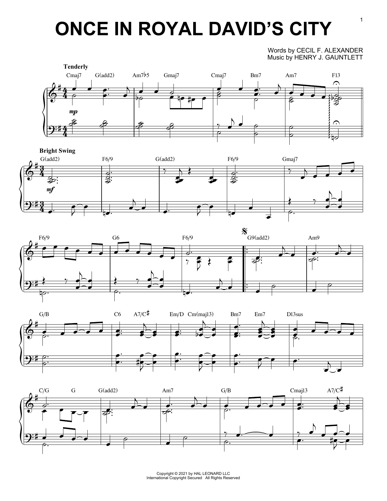 Cecil F. Alexander Once In Royal David's City [Jazz version] (arr. Brent Edstrom) sheet music notes and chords arranged for Piano Solo