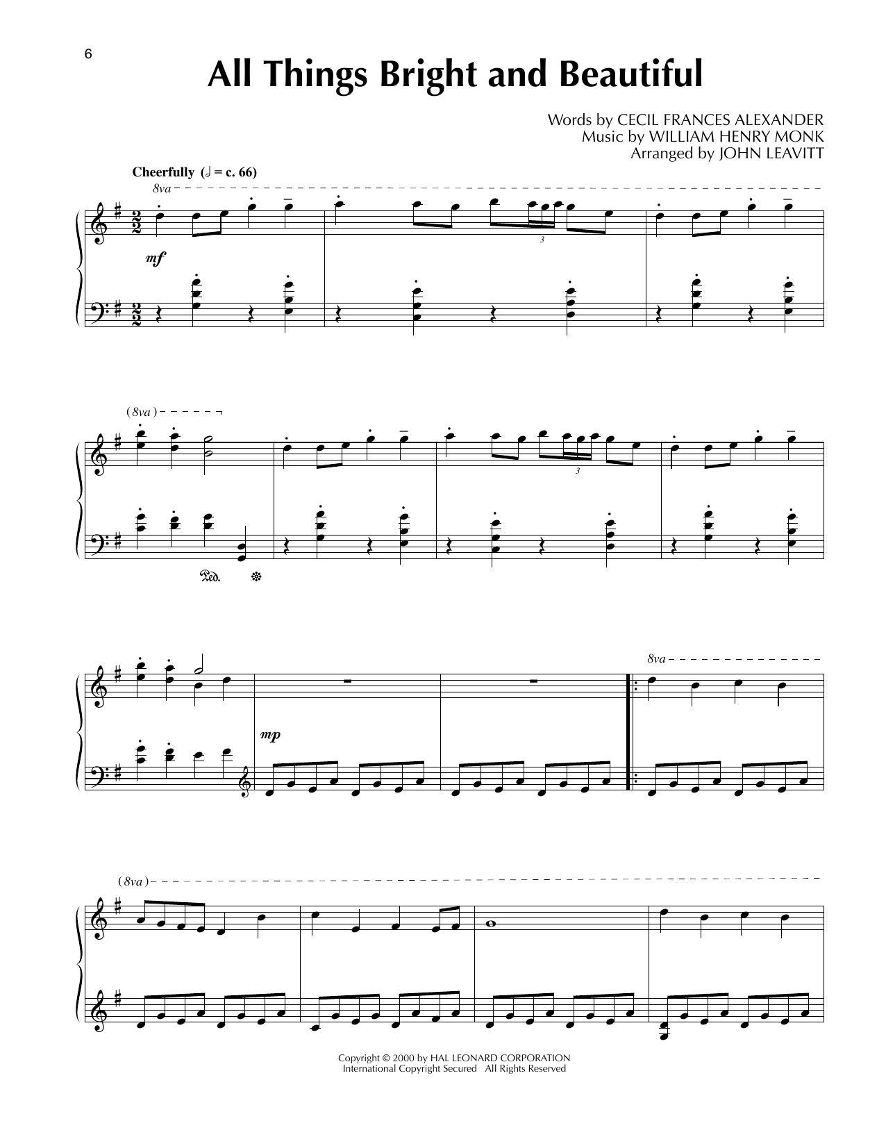 Cecil Frances Alexander Bright And Beautiful (arr. John Leavitt) sheet music notes and chords arranged for Piano Solo