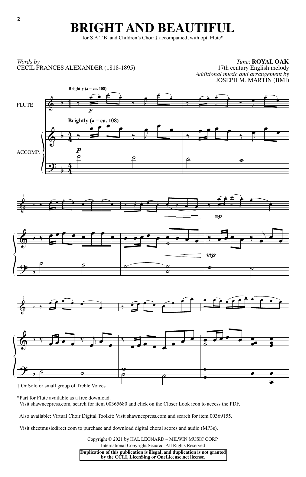 Cecil Frances Alexander Bright And Beautiful (arr. Joseph M. Martin) sheet music notes and chords arranged for SATB Choir