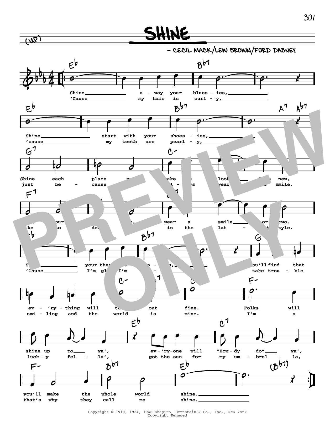 Cecil Mack Shine (arr. Robert Rawlins) sheet music notes and chords arranged for Real Book – Melody, Lyrics & Chords