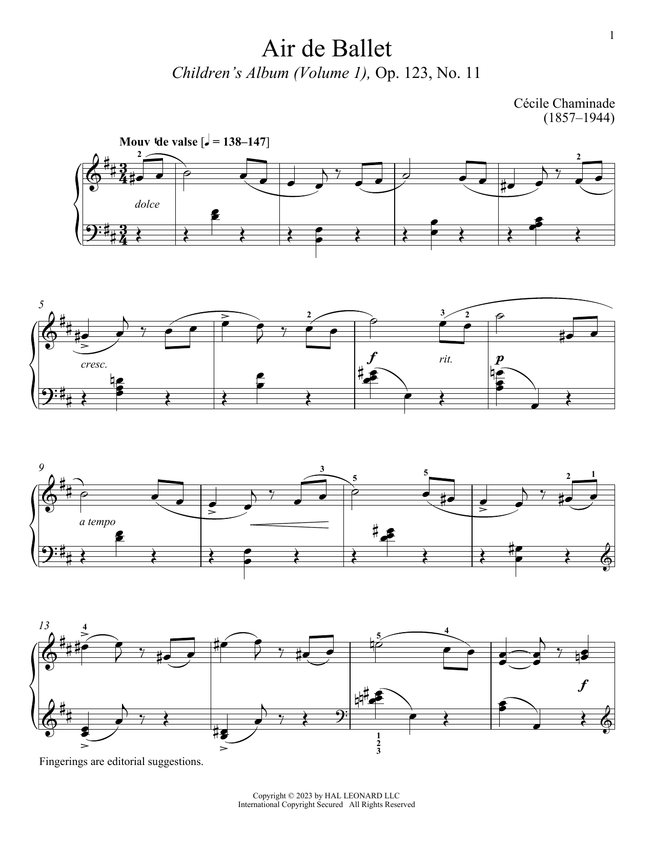 Cecile Chaminade Air de Ballet sheet music notes and chords arranged for Piano Solo