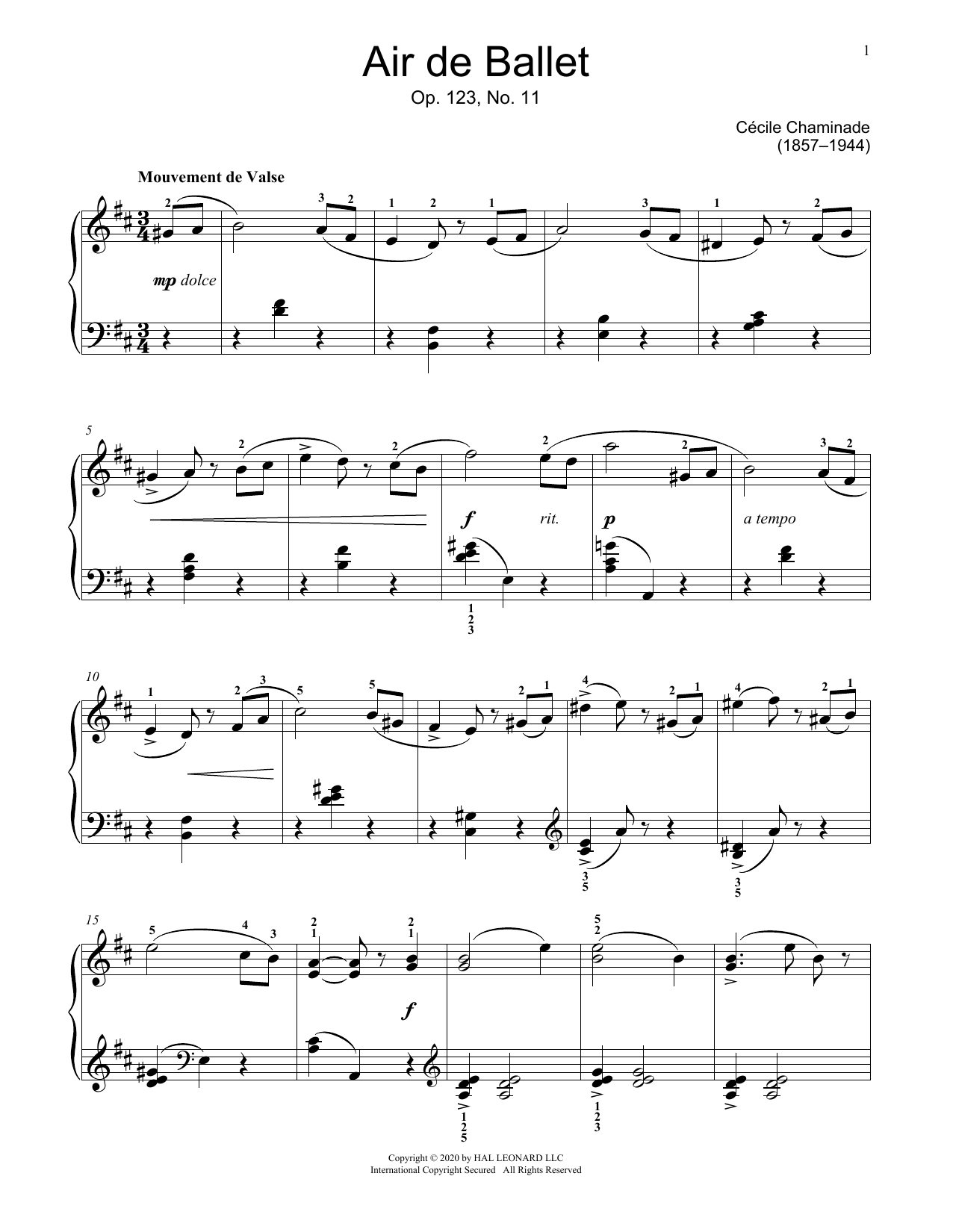 Cecile Chaminade Air de Ballet, Op. 123, No. 11 sheet music notes and chords arranged for Educational Piano