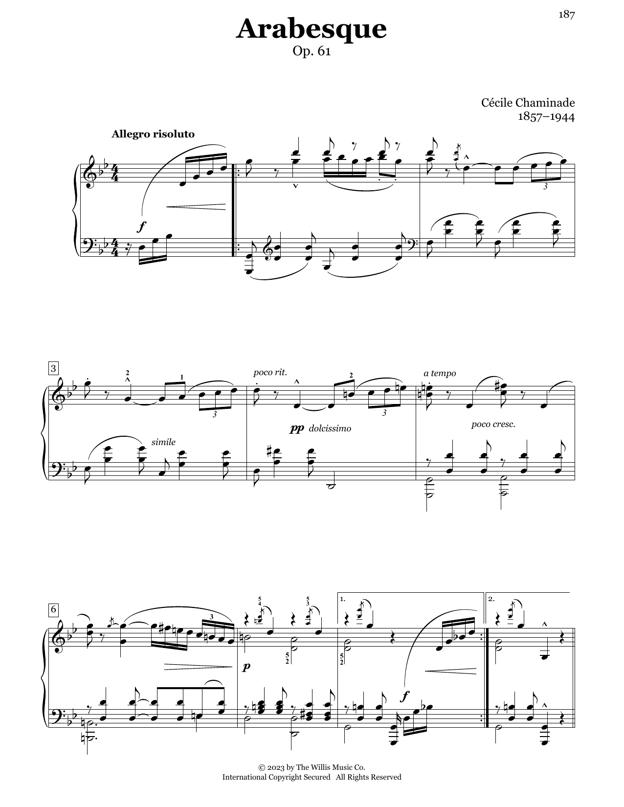 Cecile Chaminade Arabesque, Op. 61 sheet music notes and chords arranged for Educational Piano