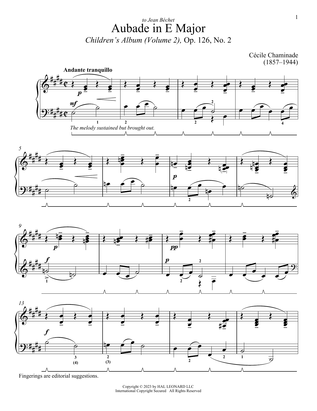 Cecile Chaminade Aubade sheet music notes and chords arranged for Piano Solo