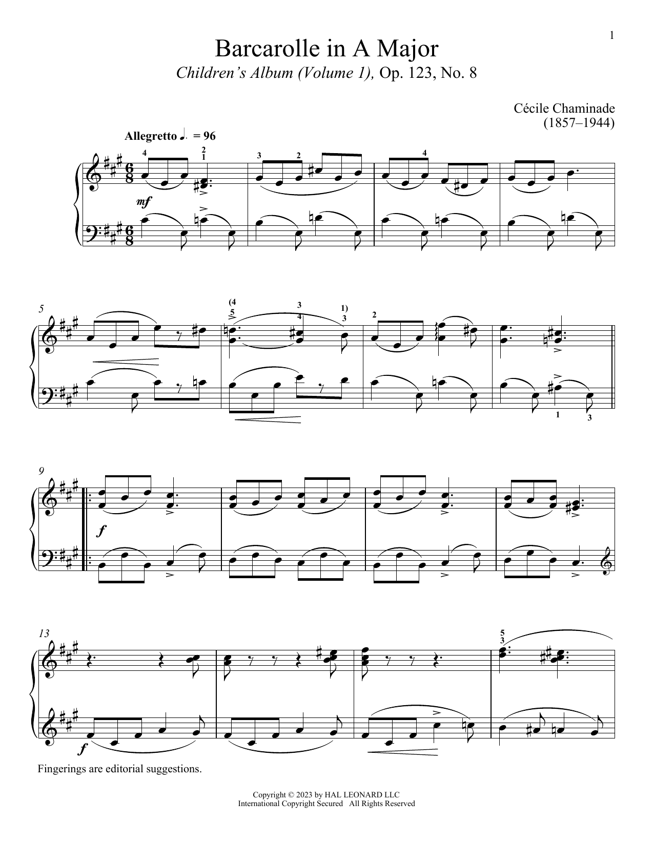 Cecile Chaminade Barcarolle sheet music notes and chords arranged for Piano Solo