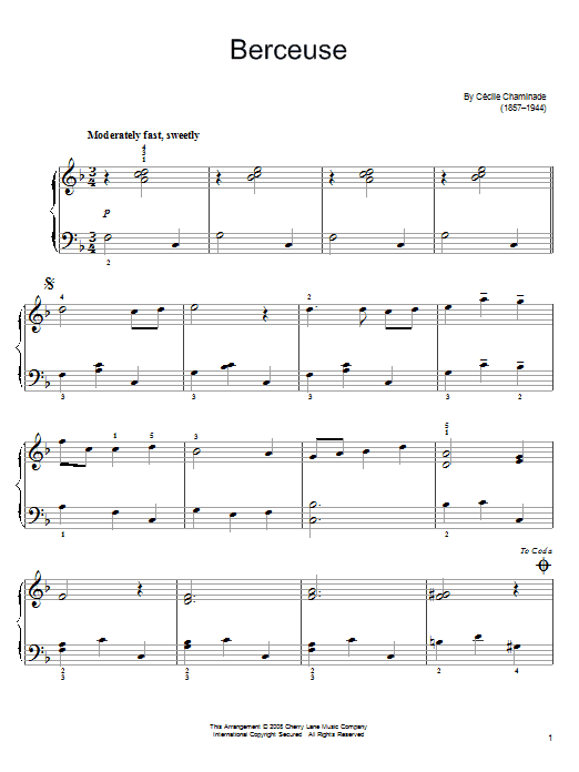 Cecile Chaminade Berceuse sheet music notes and chords arranged for Easy Piano