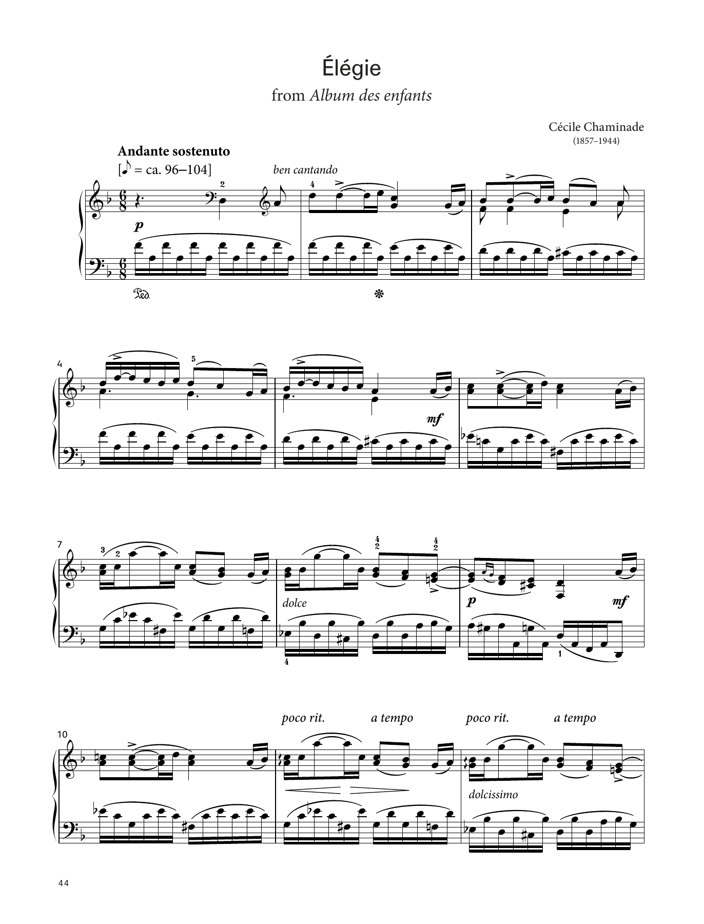 Cécile Chaminade Élégie, Op. 126 No. 7 (LCME Piano 2018 Grade 6 List B) sheet music notes and chords arranged for Piano Solo