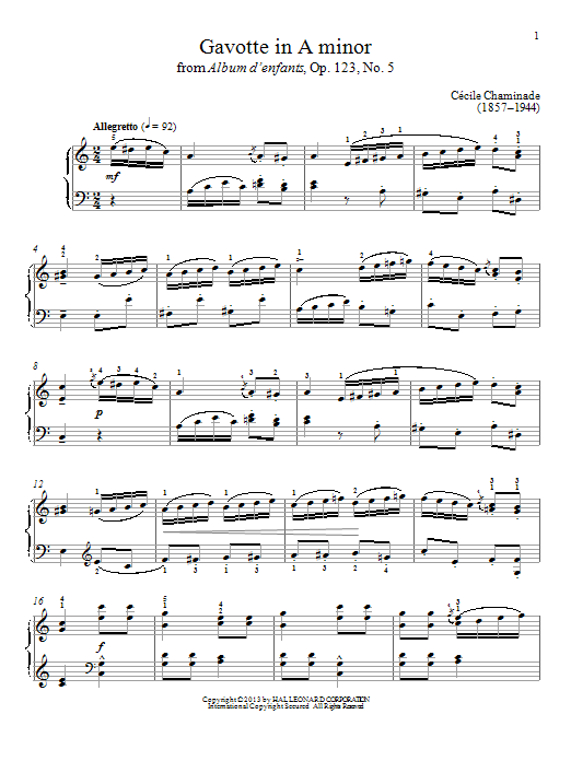 Cecile Chaminade Gavotte In A Minor sheet music notes and chords arranged for Piano Solo