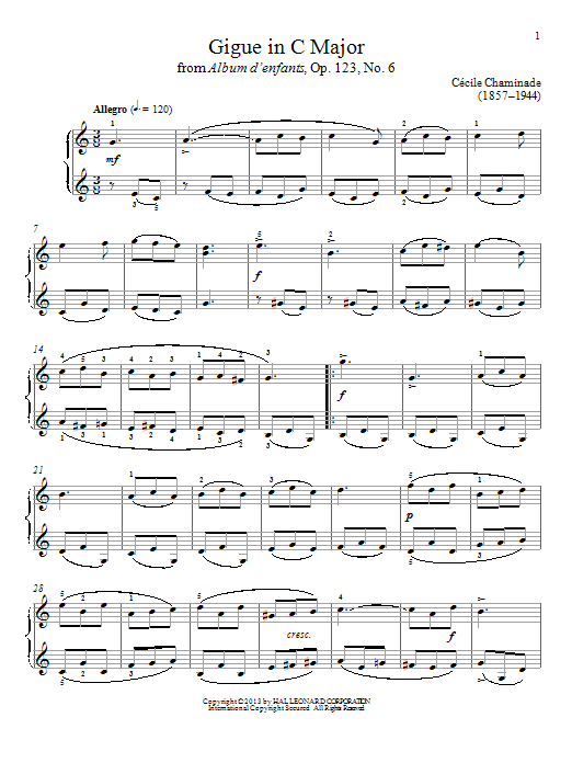 Cecile Chaminade Gigue In C Major sheet music notes and chords arranged for Piano Solo
