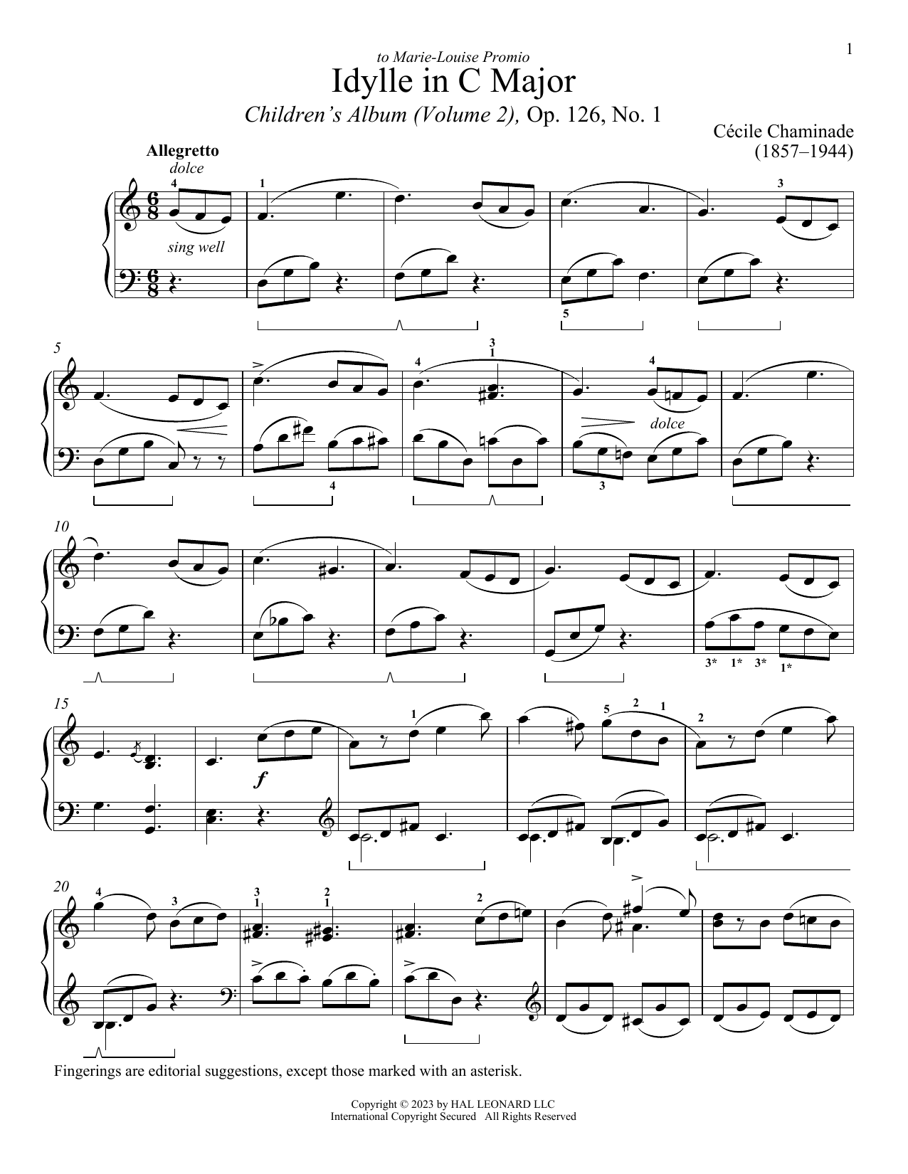 Cecile Chaminade Idylle sheet music notes and chords arranged for Piano Solo