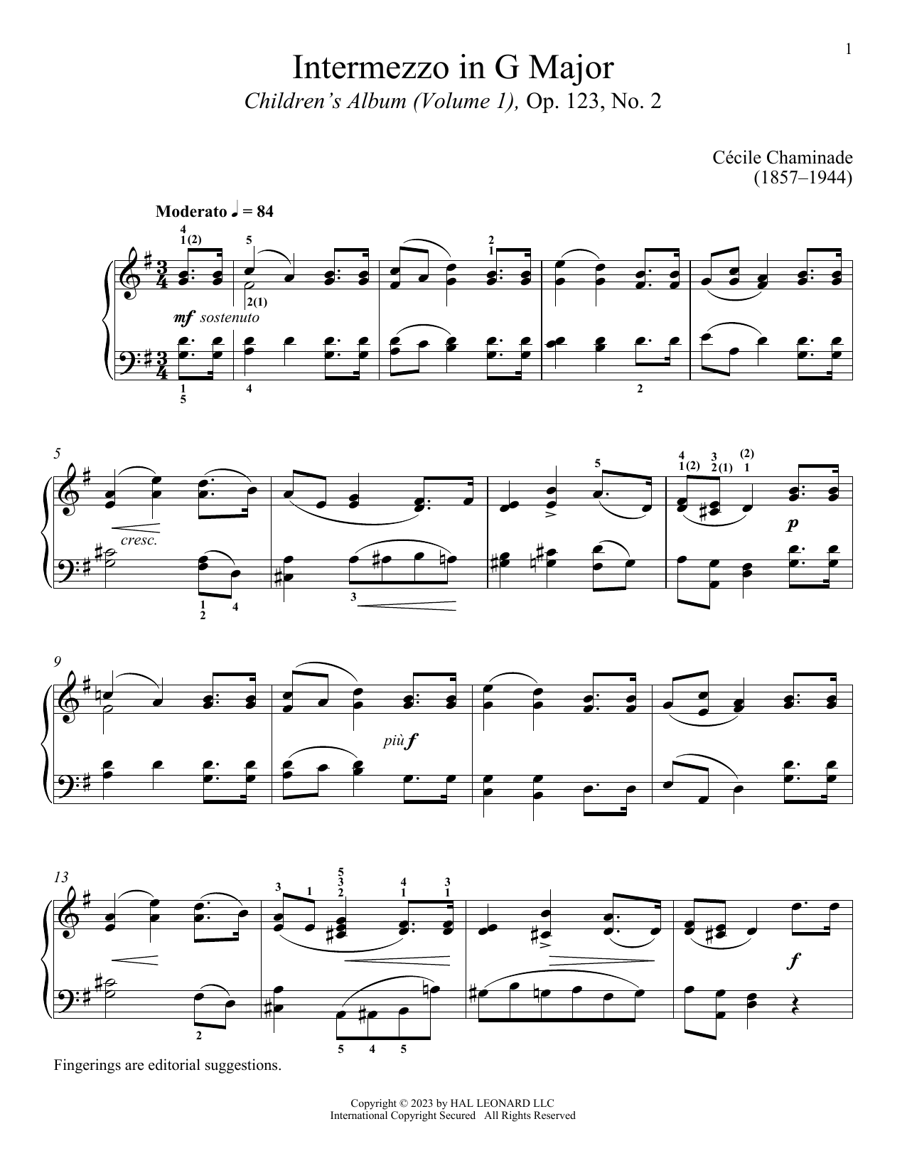 Cecile Chaminade Intermezzo sheet music notes and chords arranged for Piano Solo