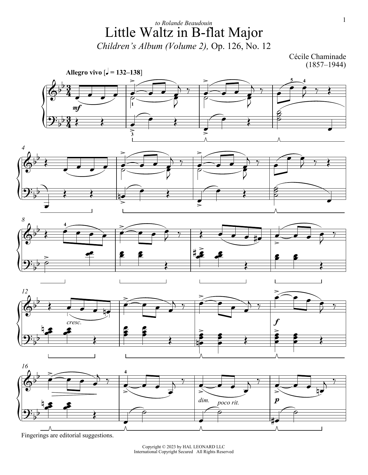 Cecile Chaminade Little Waltz sheet music notes and chords arranged for Piano Solo