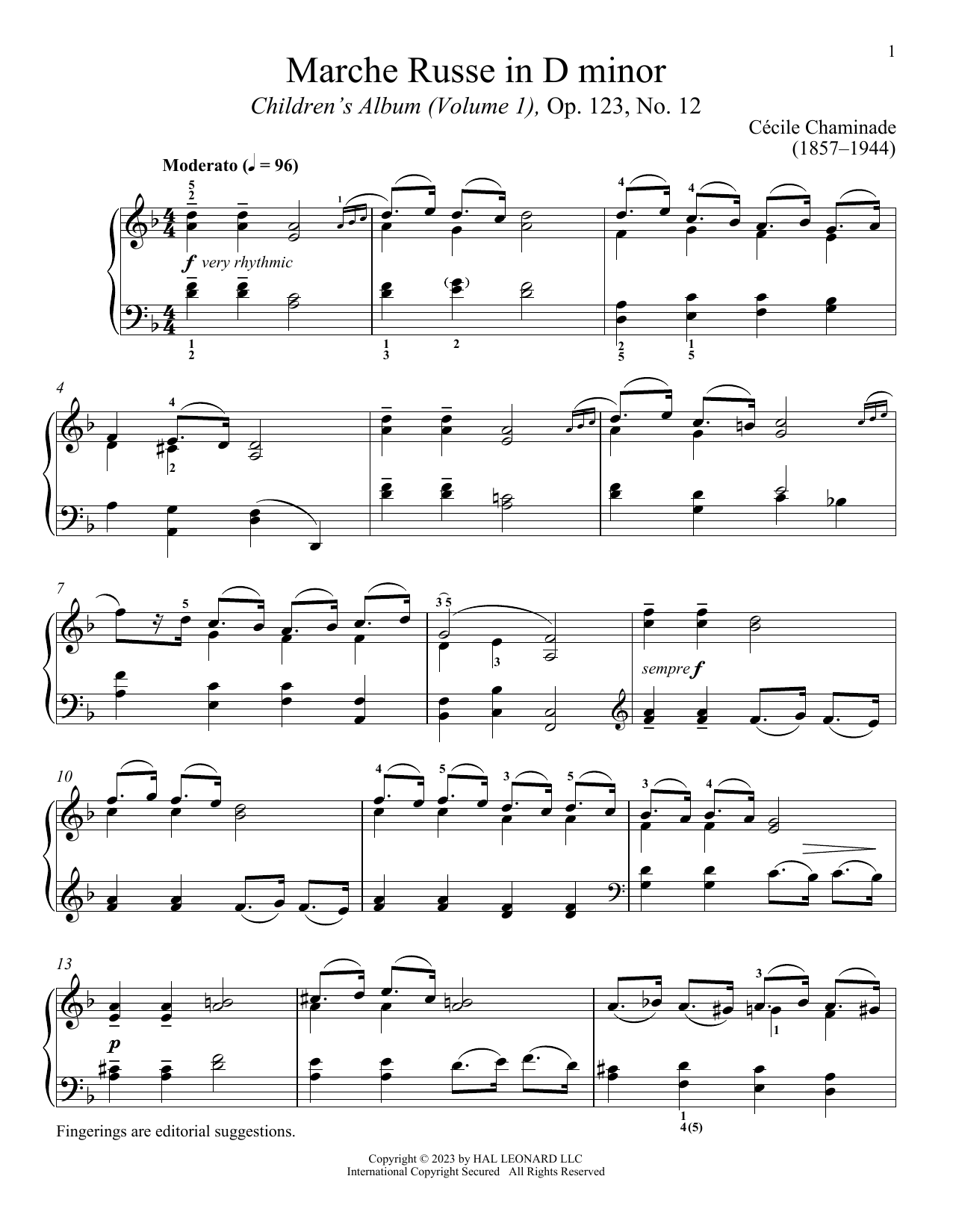 Cecile Chaminade Marche Russe sheet music notes and chords arranged for Piano Solo