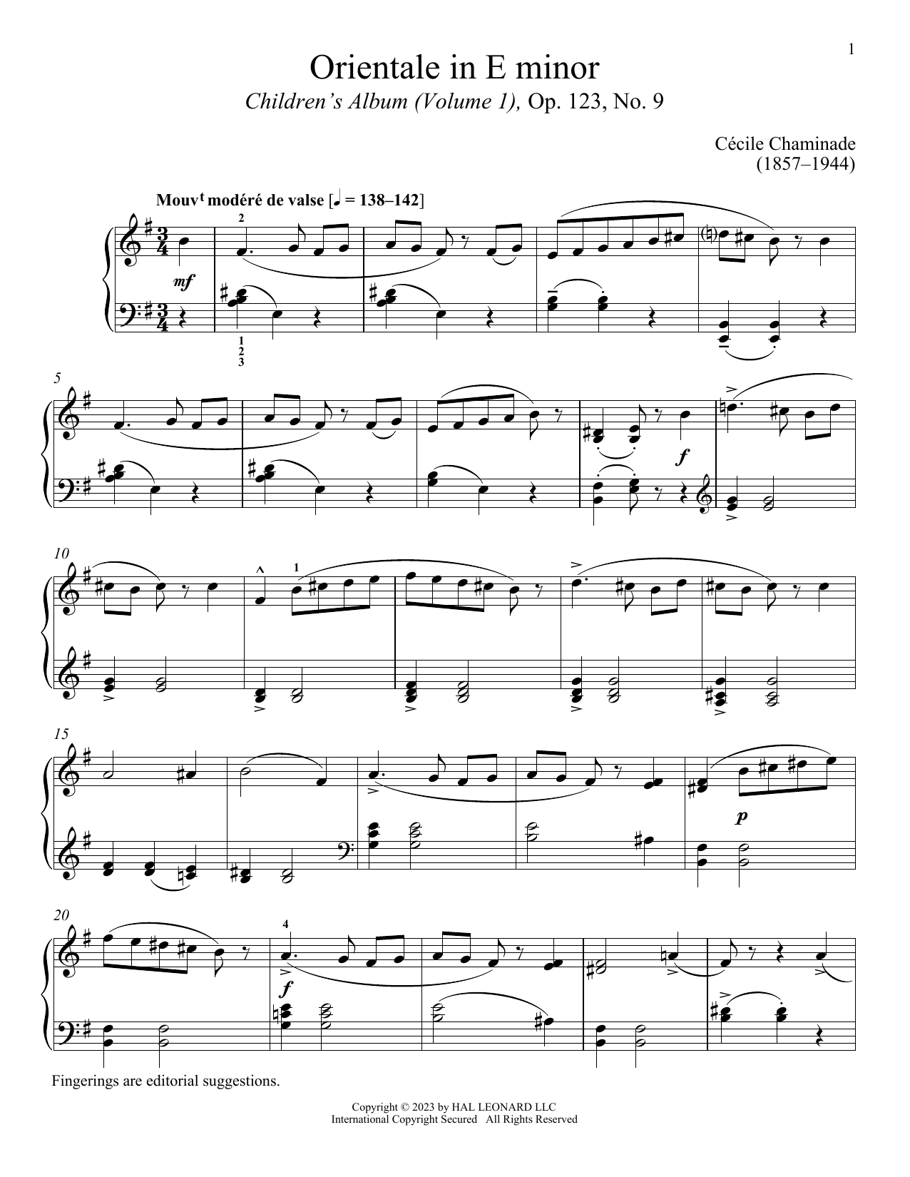 Cecile Chaminade Orientale sheet music notes and chords arranged for Piano Solo