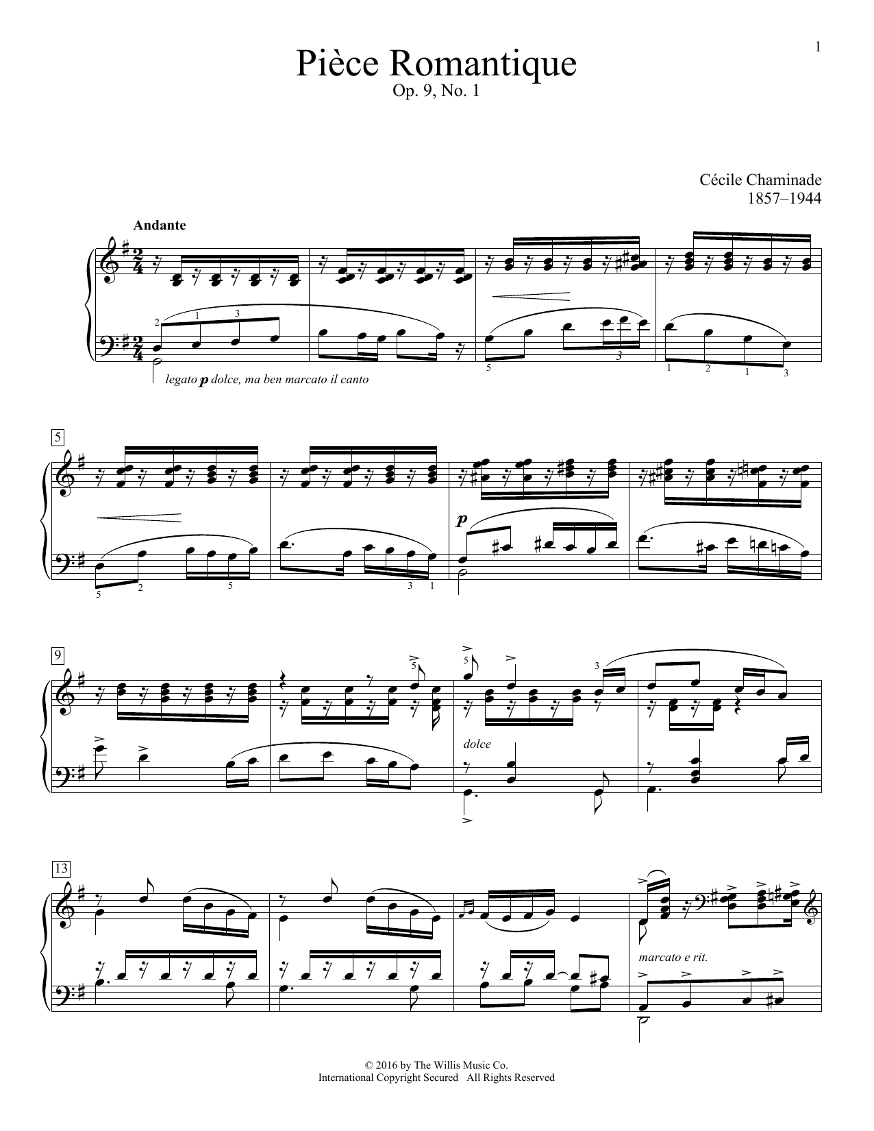 Cecile Chaminade Piece Romantique, Op. 9, No. 1 sheet music notes and chords arranged for Educational Piano
