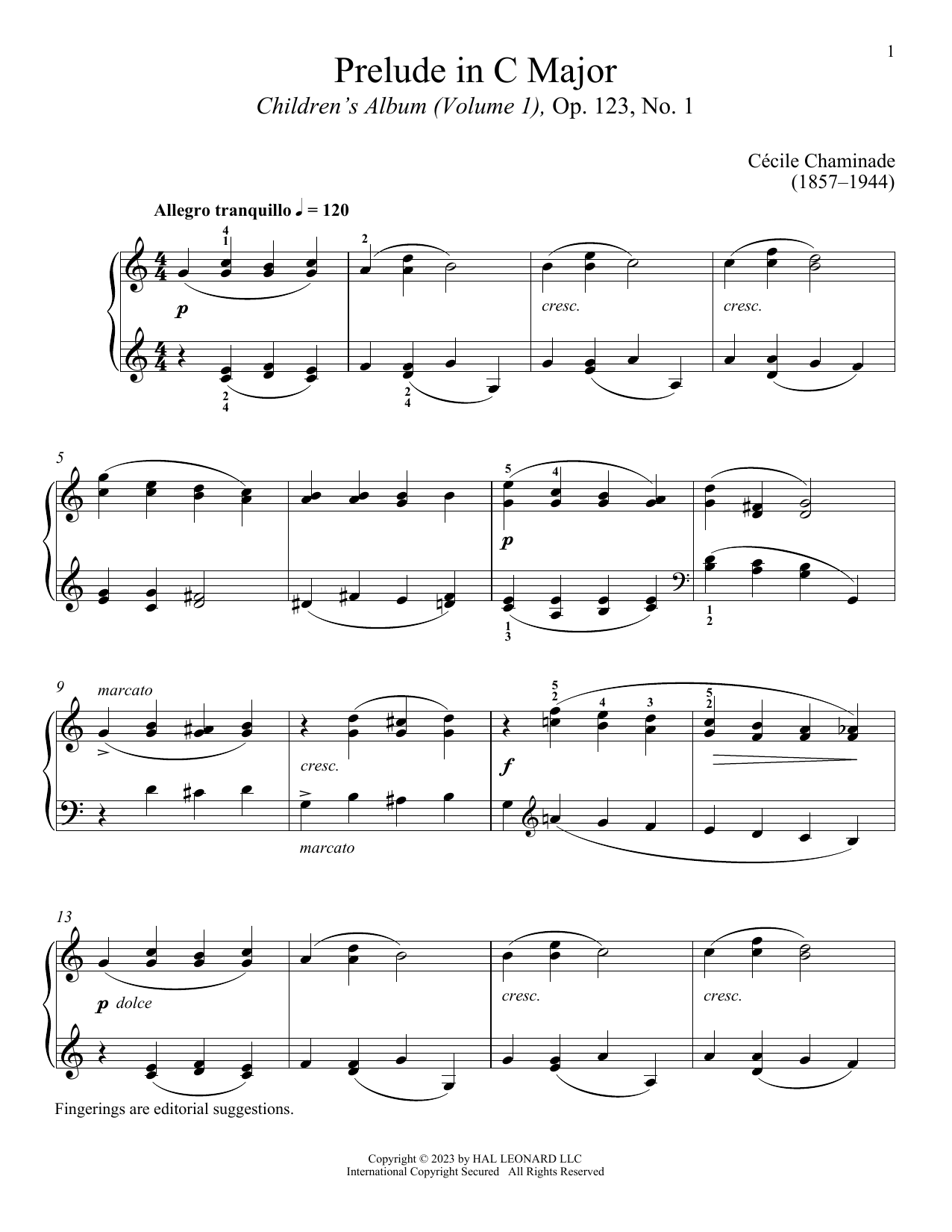 Cecile Chaminade Prelude sheet music notes and chords arranged for Piano Solo