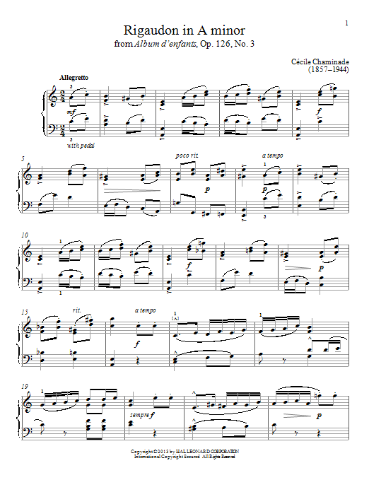 Cecile Chaminade Rigaudon In A Minor sheet music notes and chords arranged for Piano Solo