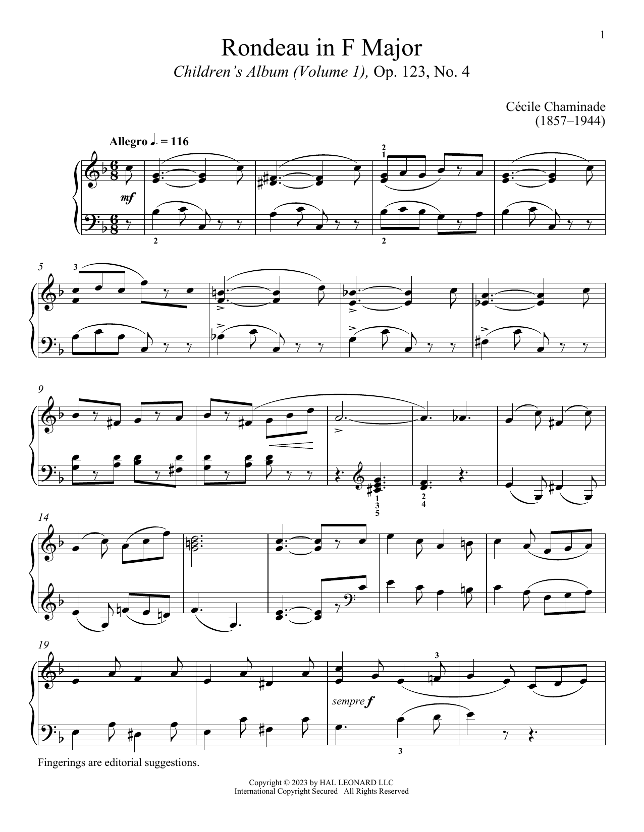 Cecile Chaminade Rondeau sheet music notes and chords arranged for Piano Solo