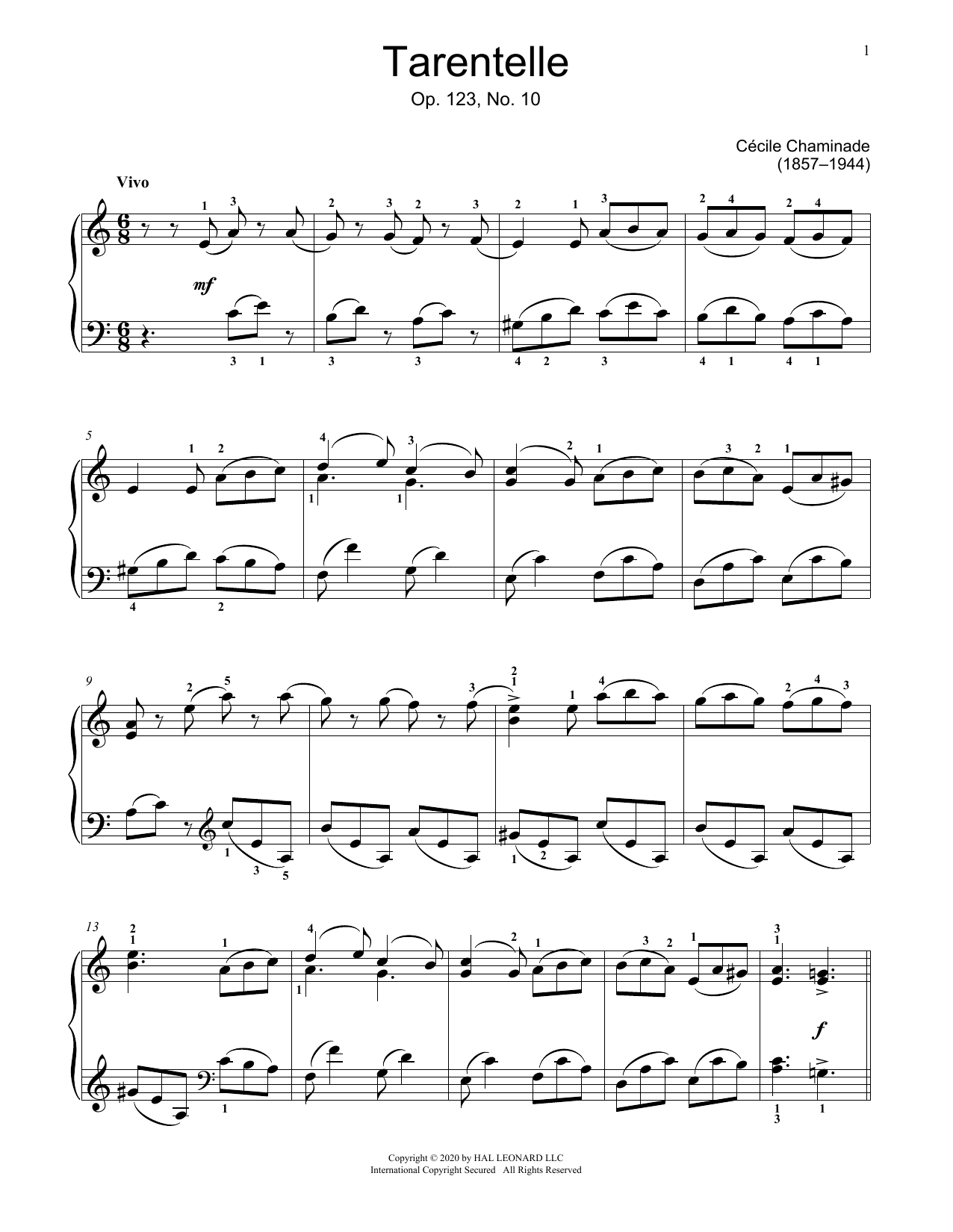 Cecile Chaminade Tarentelle, Op. 123, No. 10 sheet music notes and chords arranged for Educational Piano
