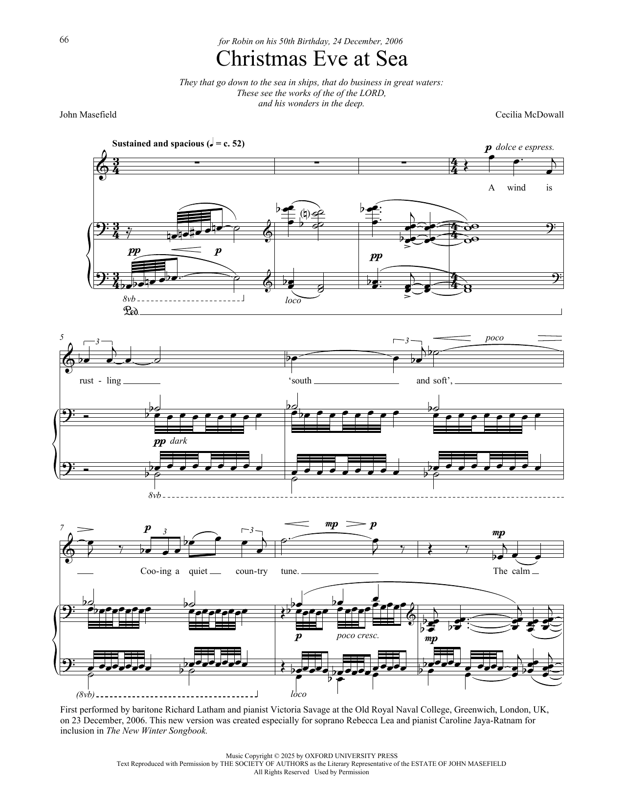 Cecilia McDowall Christmas Eve At Sea sheet music notes and chords arranged for Piano & Vocal