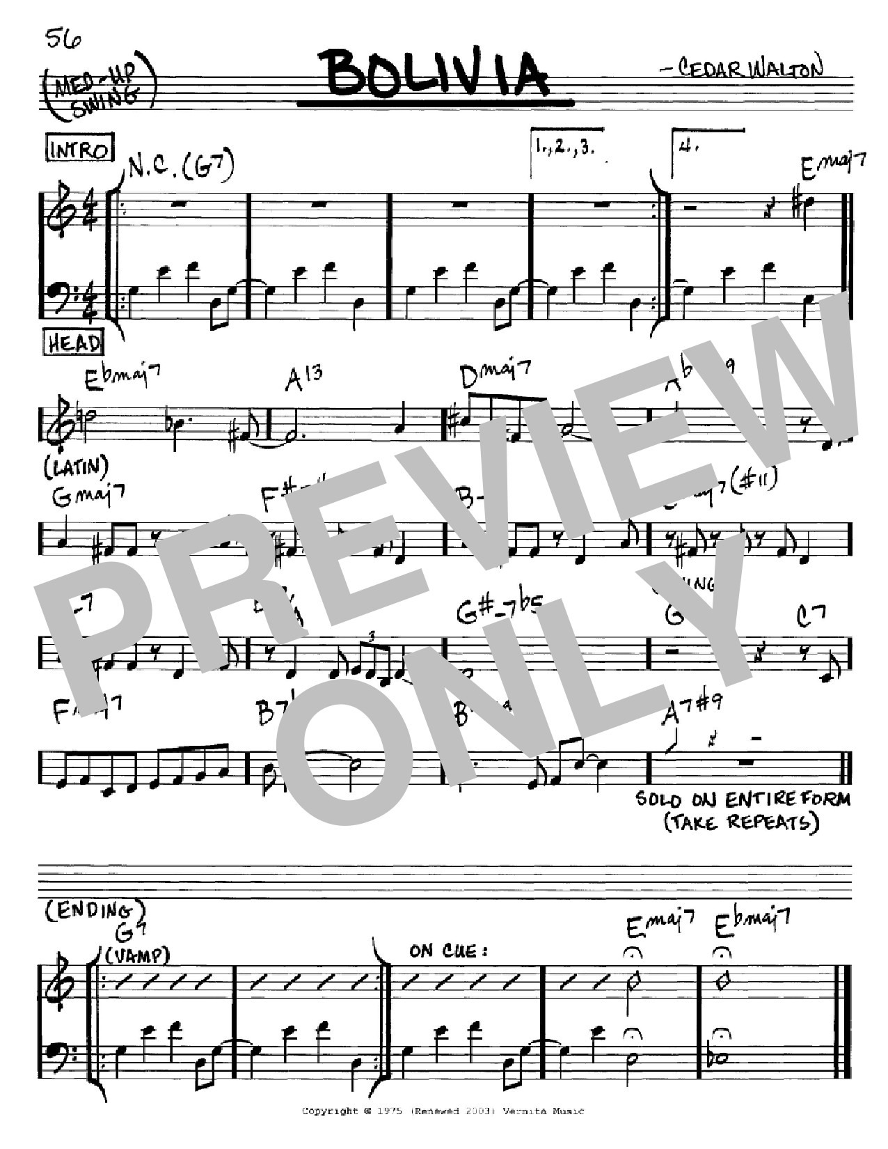 Cedar Walton Bolivia sheet music notes and chords arranged for Real Book – Melody & Chords – C Instruments