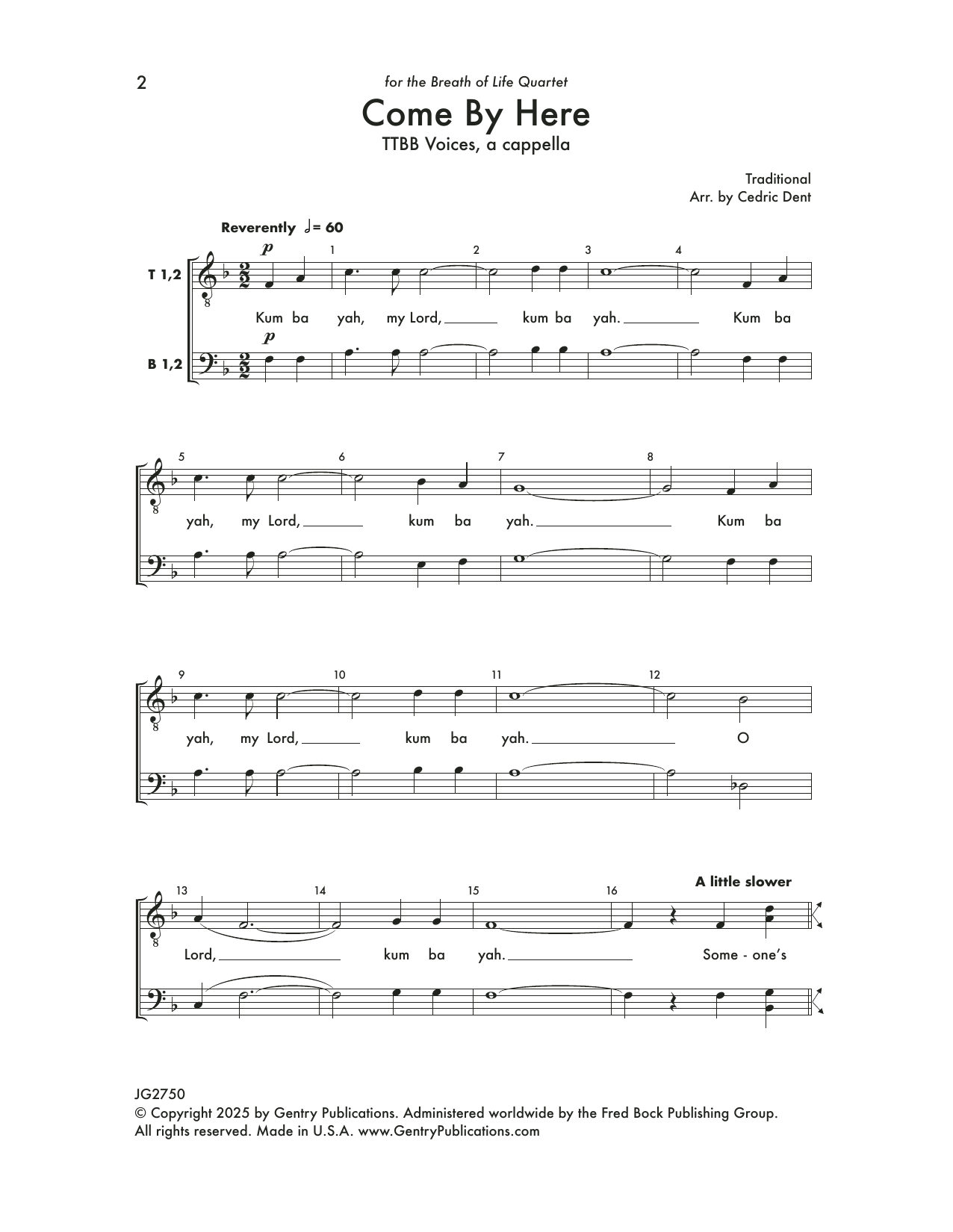 Cedric Dent Come By Here sheet music notes and chords arranged for TTBB Choir