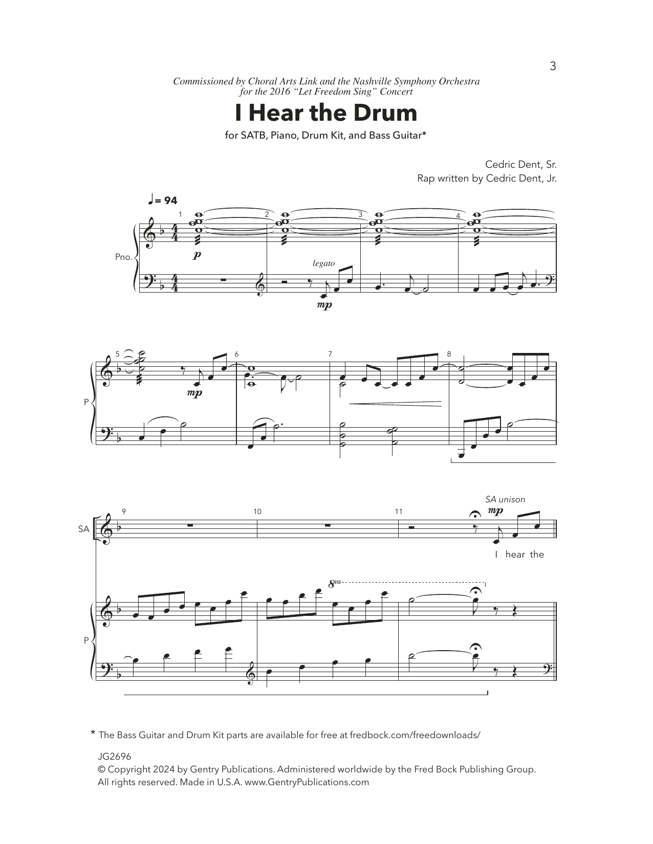 Cedric Dent I Hear The Drum sheet music notes and chords arranged for SATB Choir