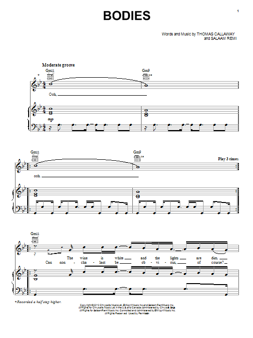 Cee Lo Green Bodies sheet music notes and chords arranged for Piano, Vocal & Guitar Chords (Right-Hand Melody)