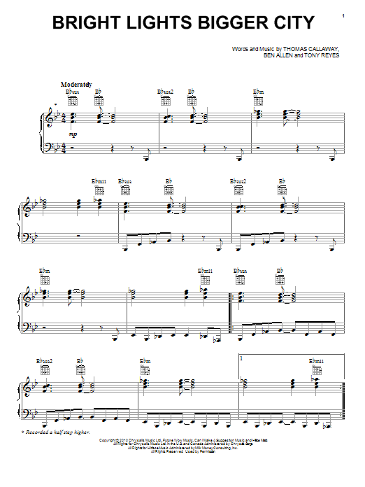 Cee Lo Green Bright Lights Bigger City sheet music notes and chords arranged for Piano, Vocal & Guitar Chords (Right-Hand Melody)