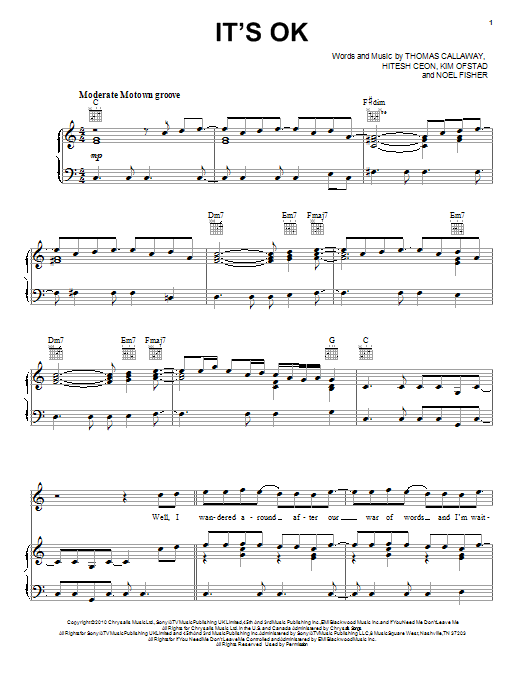 Cee Lo Green It's OK sheet music notes and chords arranged for Piano, Vocal & Guitar Chords
