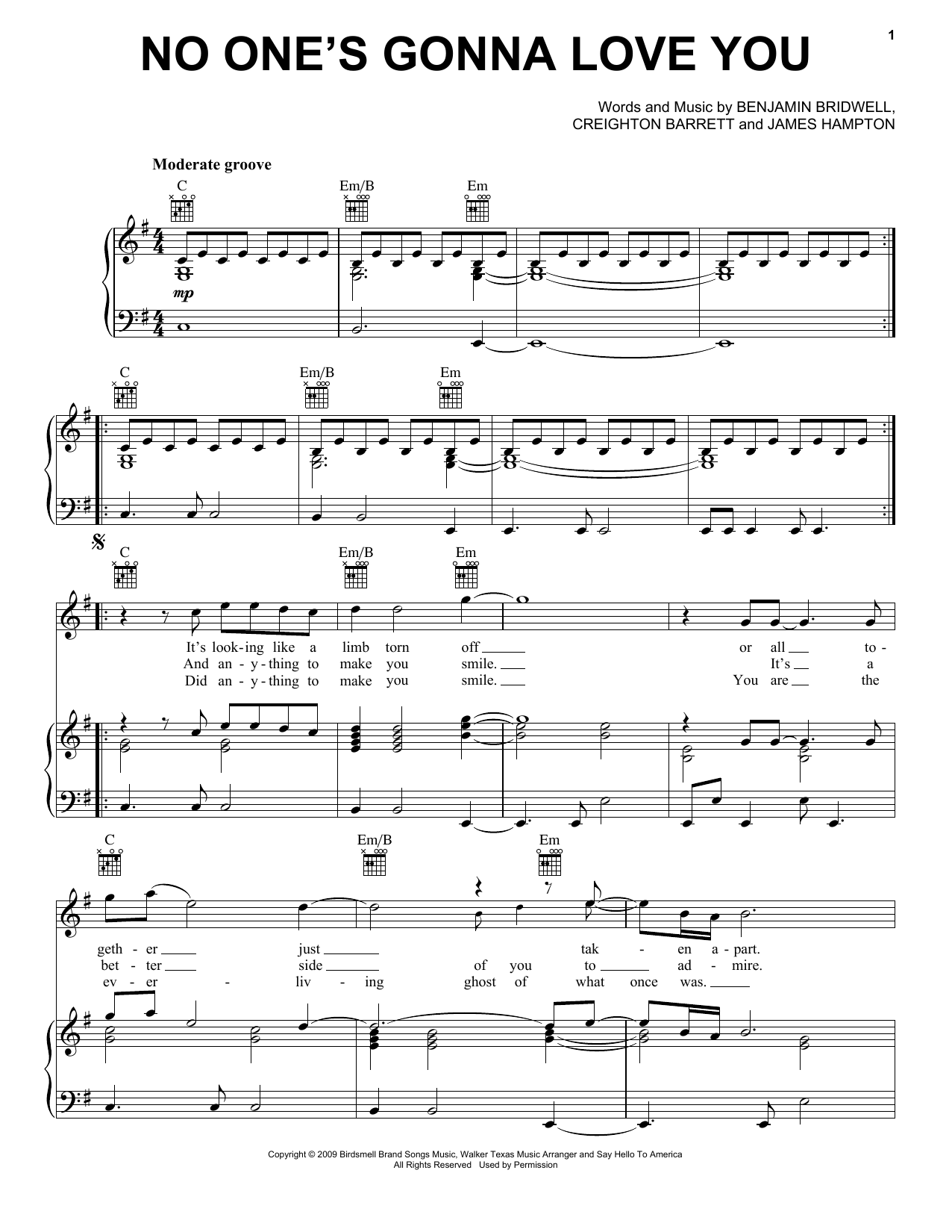 Cee Lo Green No One's Gonna Love You sheet music notes and chords arranged for Piano, Vocal & Guitar Chords (Right-Hand Melody)