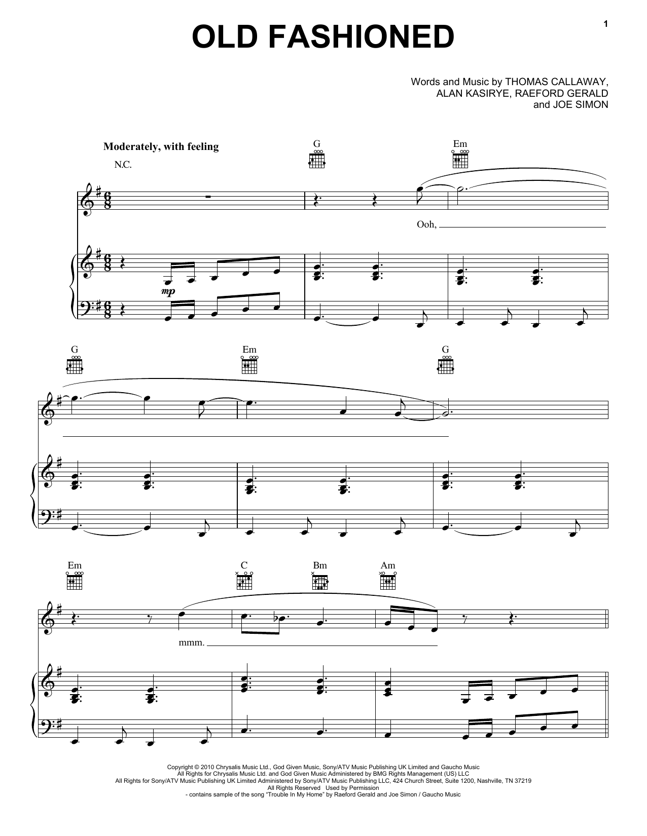 Cee Lo Green Old Fashioned sheet music notes and chords arranged for Piano, Vocal & Guitar Chords (Right-Hand Melody)