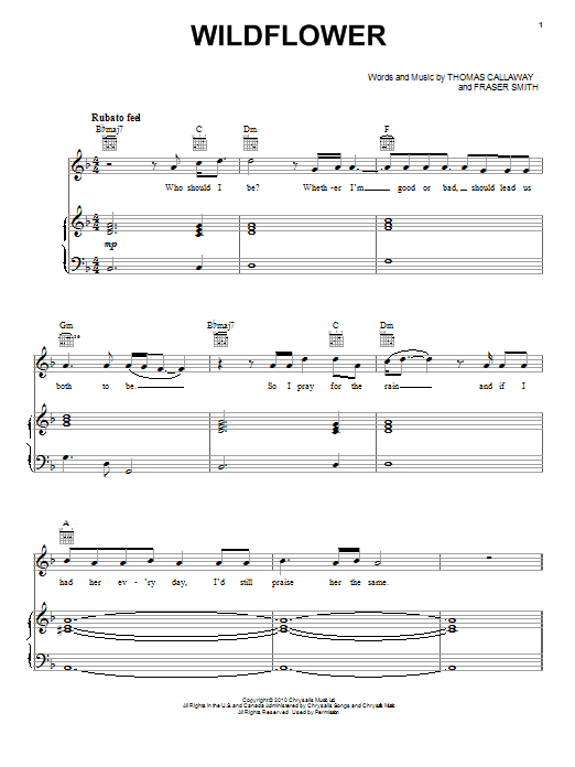 Cee Lo Green Wildflower sheet music notes and chords arranged for Piano, Vocal & Guitar Chords (Right-Hand Melody)