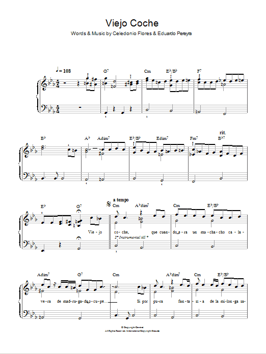 Celedonio Flores Viejo Coche sheet music notes and chords arranged for Easy Piano
