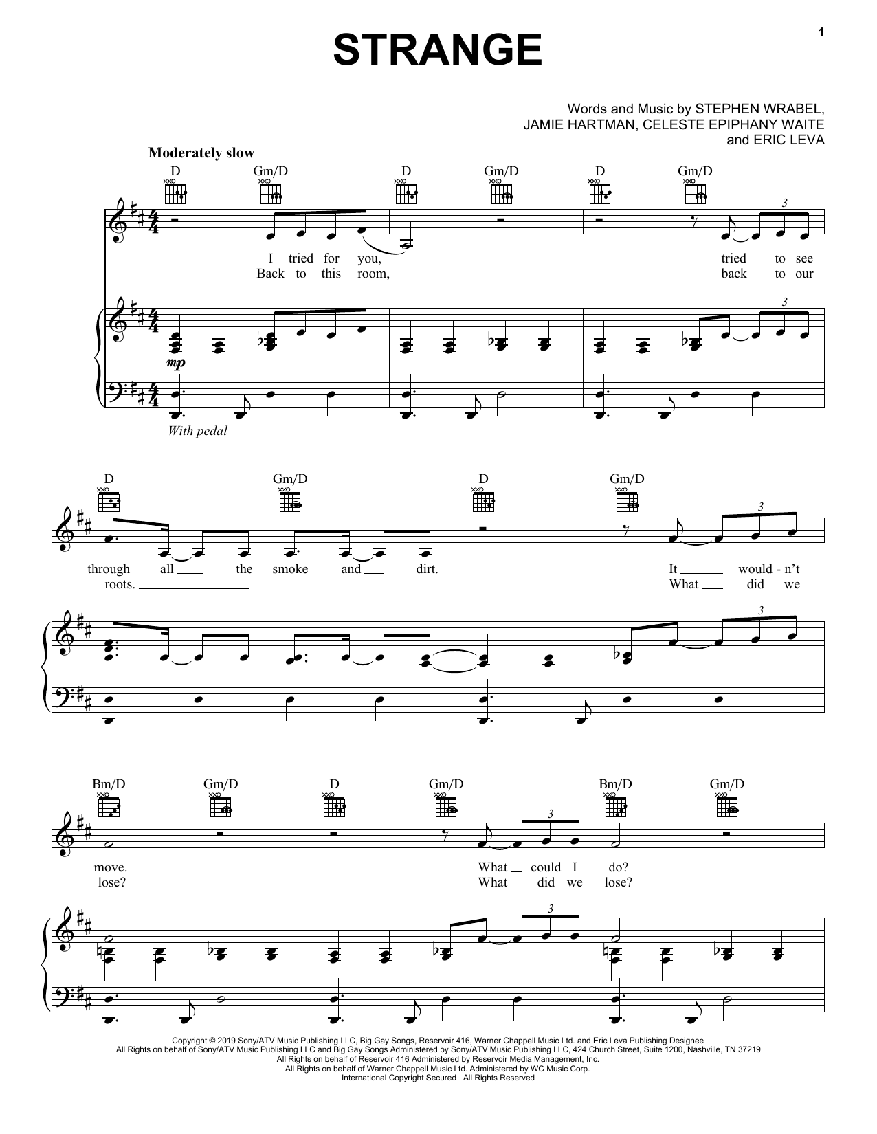Celeste Strange sheet music notes and chords arranged for Piano, Vocal & Guitar Chords (Right-Hand Melody)