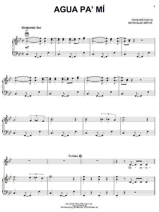 Celia Cruz Agua Pa' Mi sheet music notes and chords arranged for Piano, Vocal & Guitar Chords (Right-Hand Melody)