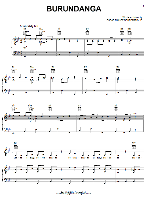 Celia Cruz Burundanga sheet music notes and chords arranged for Piano, Vocal & Guitar Chords (Right-Hand Melody)