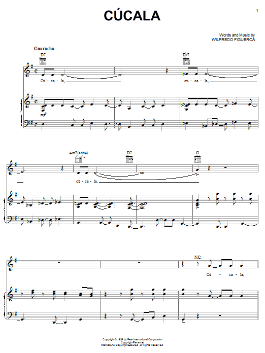 Celia Cruz Cucala sheet music notes and chords arranged for Piano, Vocal & Guitar Chords (Right-Hand Melody)