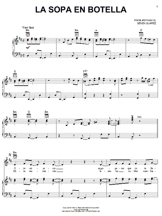 Celia Cruz La Sopa En Botella sheet music notes and chords arranged for Piano, Vocal & Guitar Chords (Right-Hand Melody)