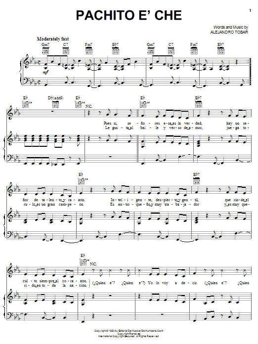 Celia Cruz Pachito e' Che sheet music notes and chords arranged for Piano, Vocal & Guitar Chords (Right-Hand Melody)