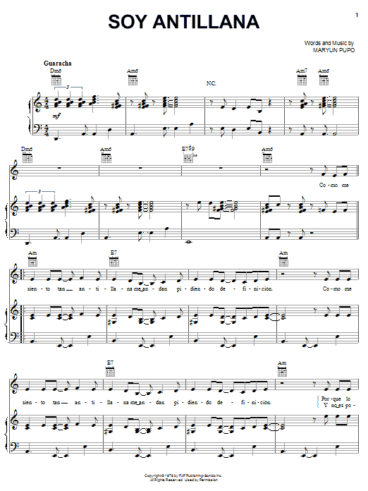 Celia Cruz Soy Antillana sheet music notes and chords arranged for Piano, Vocal & Guitar Chords (Right-Hand Melody)