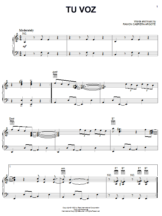 Celia Cruz Tu Voz sheet music notes and chords arranged for Piano, Vocal & Guitar Chords (Right-Hand Melody)