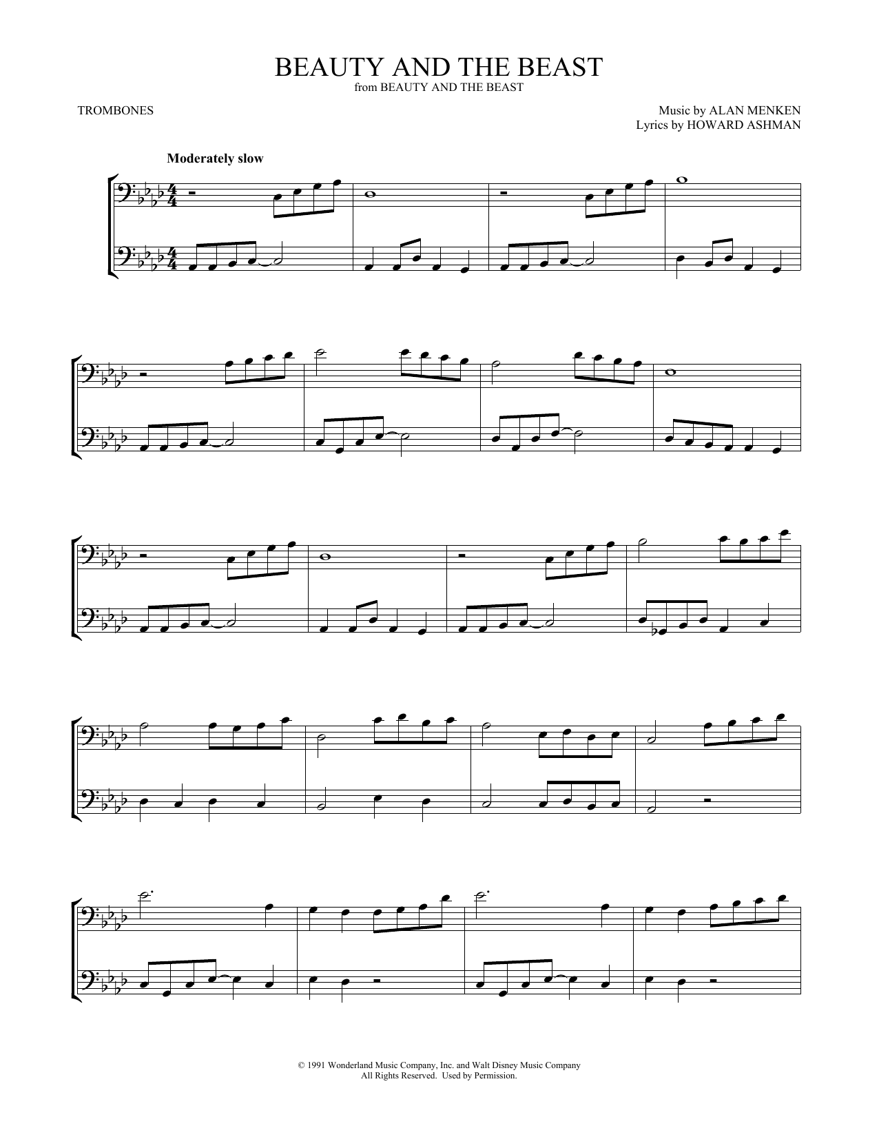 Celine Dion & Peabo Bryson Beauty And The Beast (arr. Mark Phillips) sheet music notes and chords arranged for Trumpet Duet