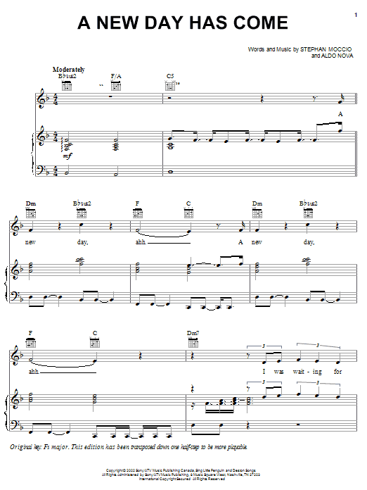 Celine Dion A New Day Has Come sheet music notes and chords arranged for Easy Piano