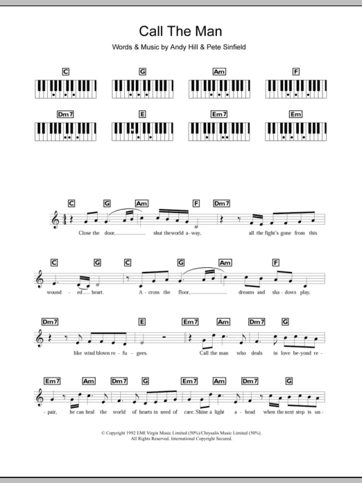 Celine Dion Call The Man sheet music notes and chords arranged for Piano Chords/Lyrics