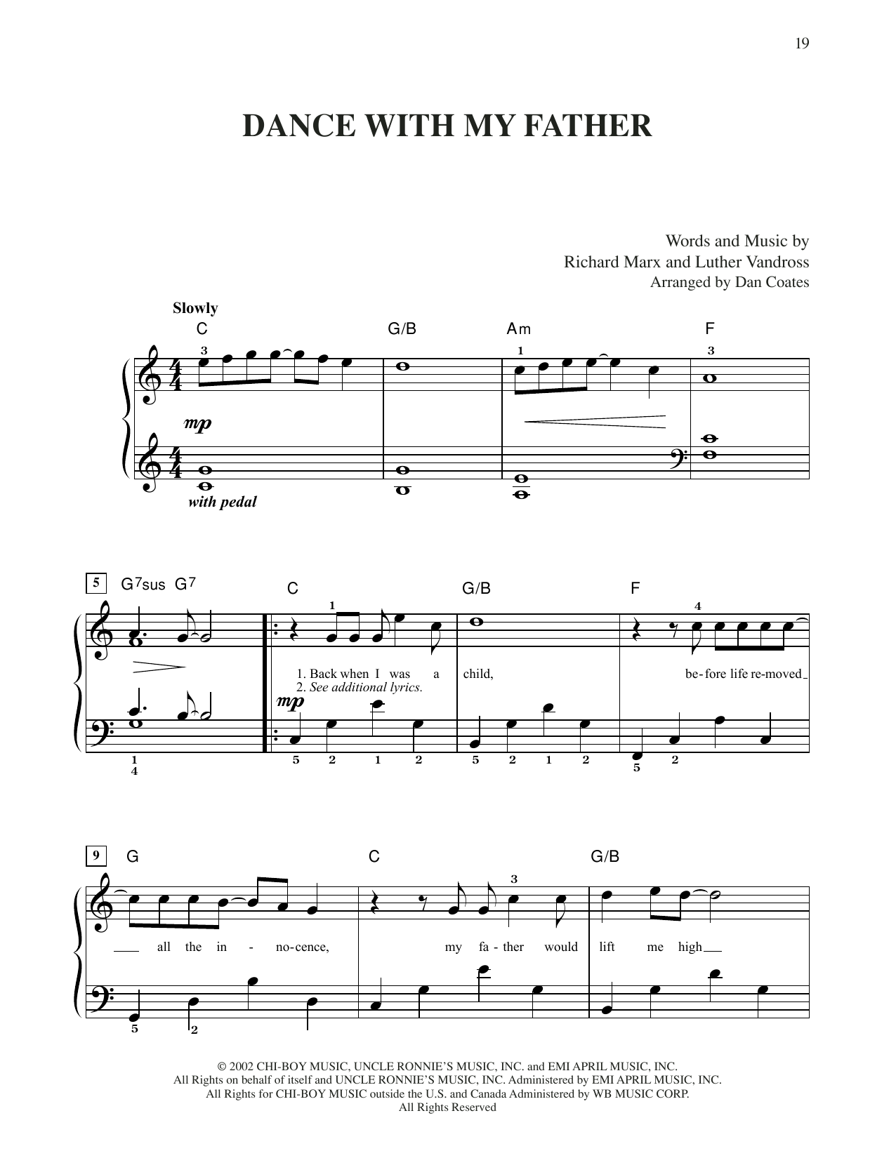 Celine Dion Dance With My Father sheet music notes and chords arranged for Easy Piano
