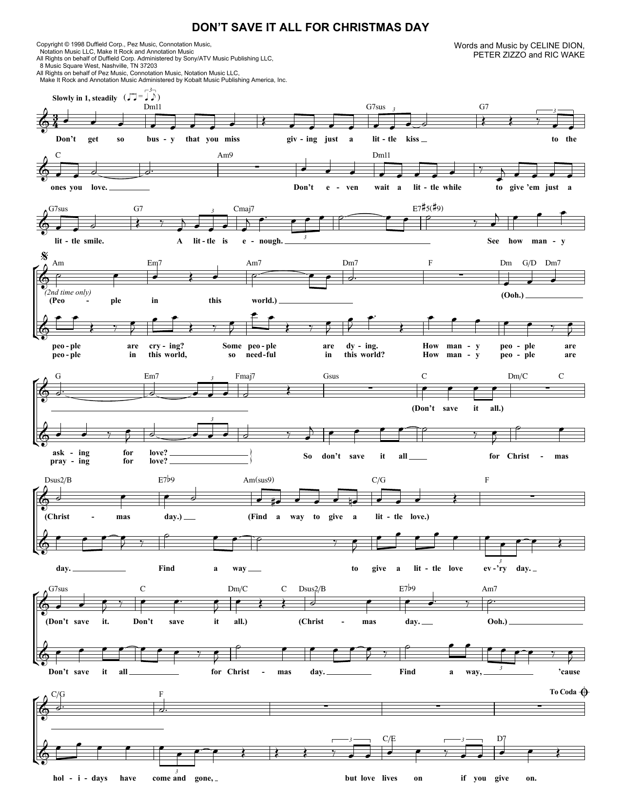Celine Dion Don't Save It All For Christmas Day sheet music notes and chords arranged for French Horn Solo
