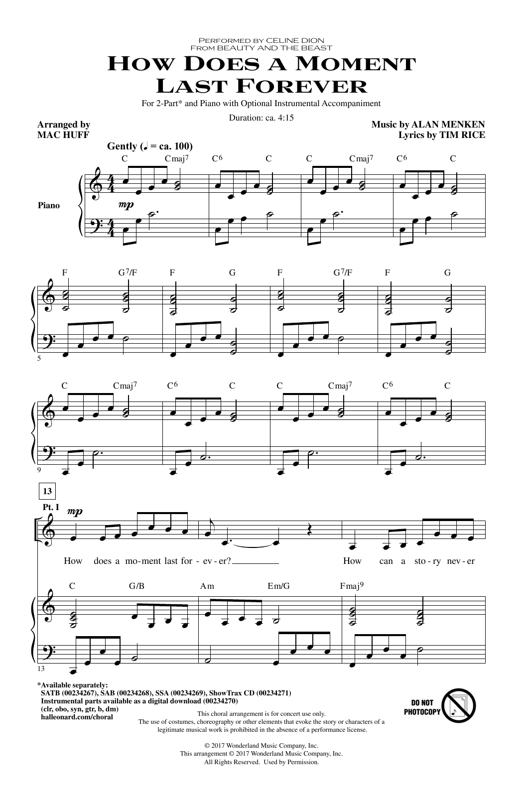 Celine Dion How Does A Moment Last Forever (from Beauty And The Beast) (arr. Mac Huff) sheet music notes and chords arranged for SATB Choir