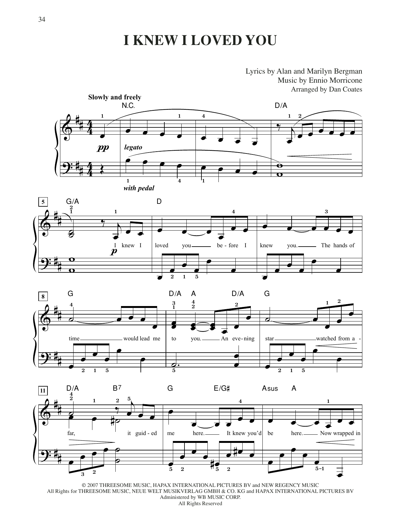 Celine Dion I Knew I Loved You (L'Alba Del Mondo) sheet music notes and chords arranged for Easy Piano