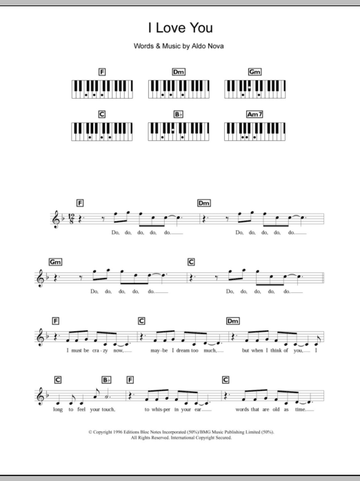 Celine Dion I Love You sheet music notes and chords arranged for Piano Chords/Lyrics